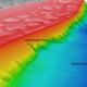 North-westerly view of the Gloria Knolls Slide and Gloria Knolls off Innisfail, Australia. Depths are coloured red (shallow) to blue (deep), over a depth range of about 5,500 feet (1,700 metres). (Image: www.deepreef.org)